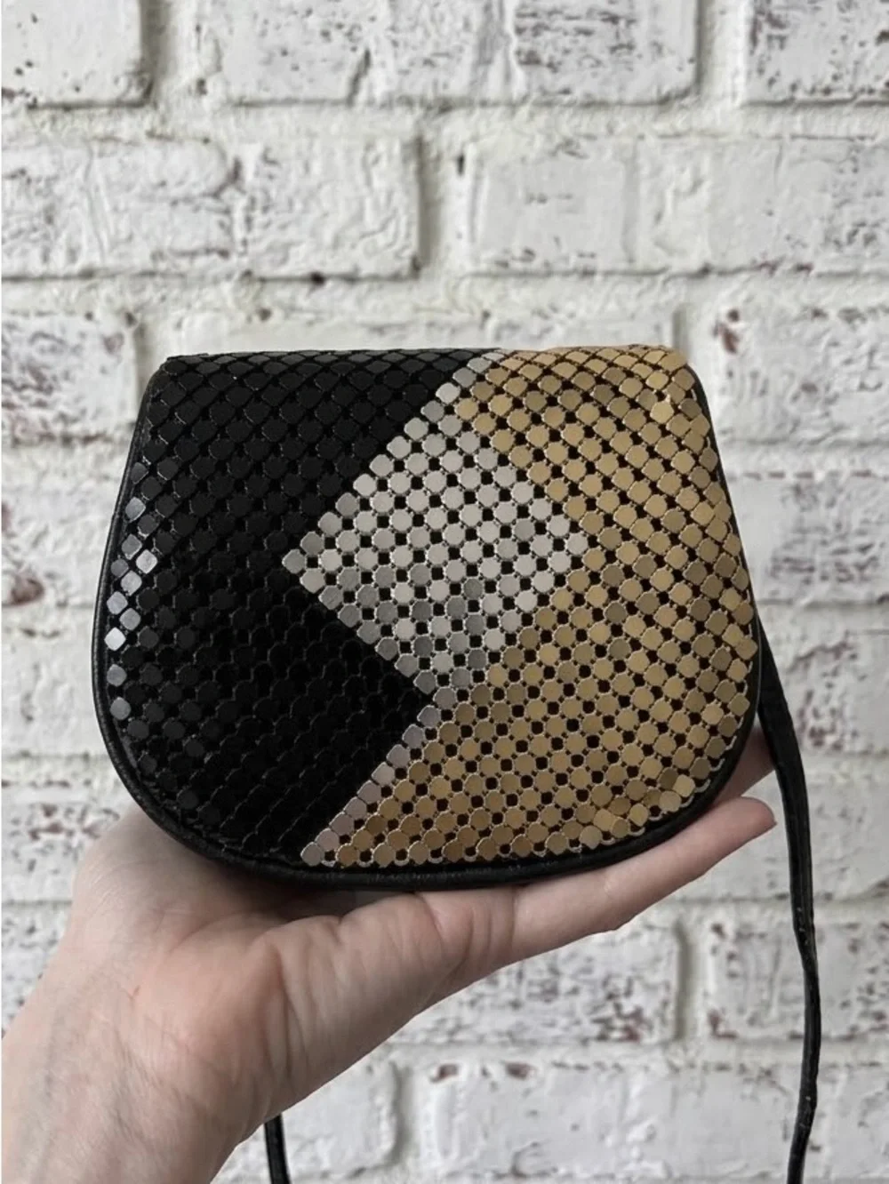Vintage Black, Gold, Cream Woven Chevron Crossbody